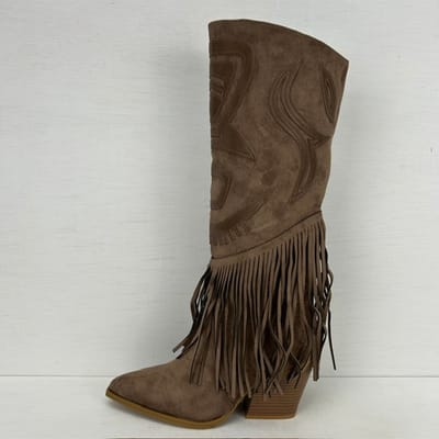 Suèdine cowboylaarzen met franjes en leuk design khaki Khaki / 36