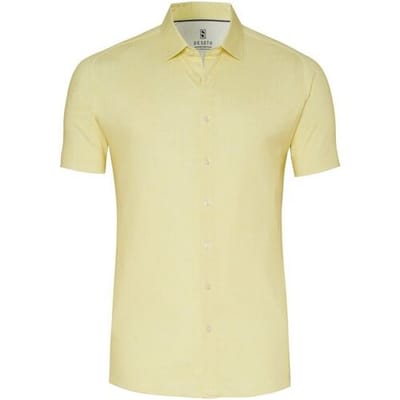 Desoto Overhemd Casual Kent Uni Color Oxford Short Sleeve Geel / male