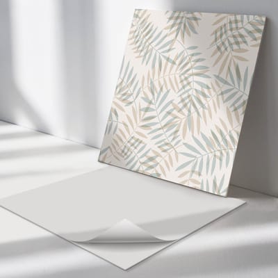 Wallfluent Vinyl Tegels - Bladeren in Een Delicaat Patroon Vinyl Tegels Zelfklevend - 30 cm x 30 cm - Beige PVC Tegels - Set van 9 - Vierkant PVC Tegels - Bloemen en Planten Plaktegels - Zelfklevende Vinyltegels - Plaktegels Keuken en Badkamer