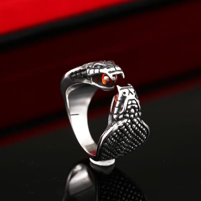 Punk Rode Steen Dier Slang Ring Voor Mannen Vrouwen Gothic Koningscobra Opening Verstelbare Ring Roestvrij Staal Sieraden Cadeau 11&CHINA black