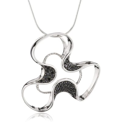Orphelia ZH-4673 - Hanger Flower + Ketting 42+3 cm - Zilver 925 - Zirkonia Zwart - 3.5 cm