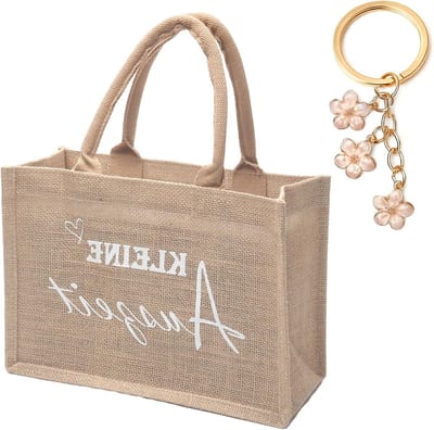 Kleine milieuvriendelijke jute tas met sleutelhanger - perfect cadeau voor vrouwen - voor verjaardag, Kerstmis en leraren - eco-vriendelijke tas.