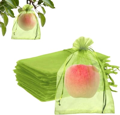 100 Stuks Fruit Beschermzakken met Trekkoord - 15x23 cm Groene Gaaszakken voor Planten en Groenten