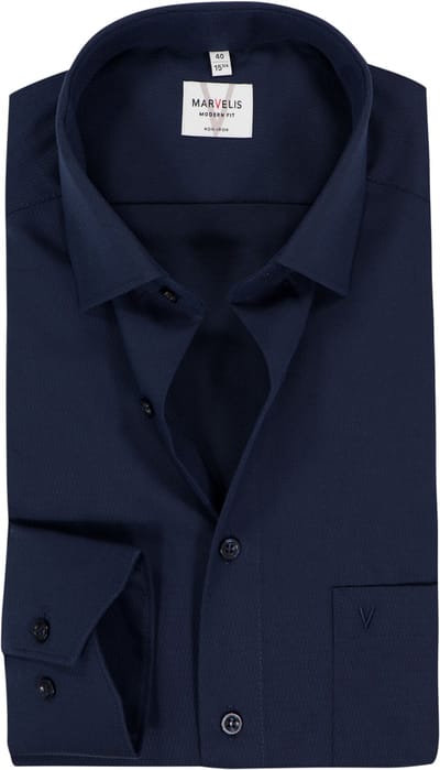MARVELIS modern fit overhemd - structuur - donkerblauw - Strijkvrij - Boordmaat: 46 (EU maat: XXL)