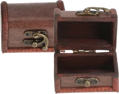Cepewa klein Sieradenkistje met sluiting/deksel - 2x - 8 x 5 x 5 cm - old look - schatkist stijl - bruin - hout