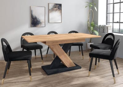 Uitschuifbare Eettafel 120-160cm Modern Eiken en Zwart Betonlook