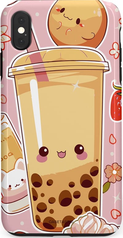 Casetastic Hoesje Geschikt voor Apple iPhone Xs Max - Stijlvolle Beschermende Duo-layer Case - Kawaii Thee Design - Bubble Tea