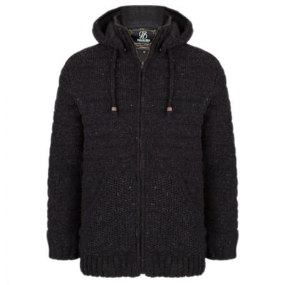 Gebreid Wollen Heren/Uni Vest van Schapenwol met Polyester Fleece voering en afneembare capuchon - SHAKALOHA - M Chuck Ziphood M