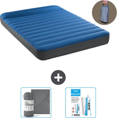 Intex Luchtbed - Twijfelaar - 137 x 191 x 22 cm - Blauw - Inclusief pomp - Hoeslaken en Reparatieset