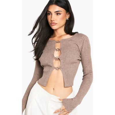 boohoo Dames Hook Detail Rib Cardigan | Oatmeal | Maat: Small