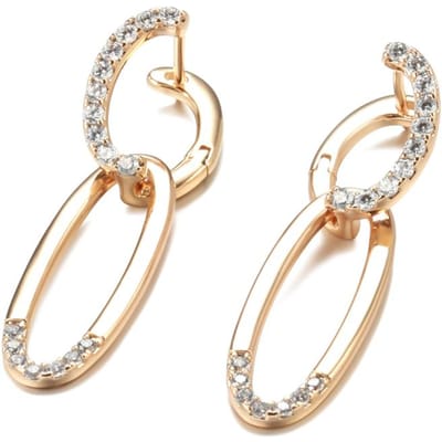 Boucles d'Oreilles Pendantes Brillantes Couleur Or Rose Simple Ovale Zircon Naturel Boucles d'Oreilles Femme Haute Qualité Quotidien Bijoux Fins beige