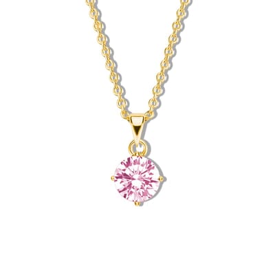New Bling 9NB-1192 Zilveren Ketting met Zirkonia Hangertje 5mm - Roze - Ankerschakel - 1,6mm - 40+5cm - Zilver - Verguld/Goud op Zilver