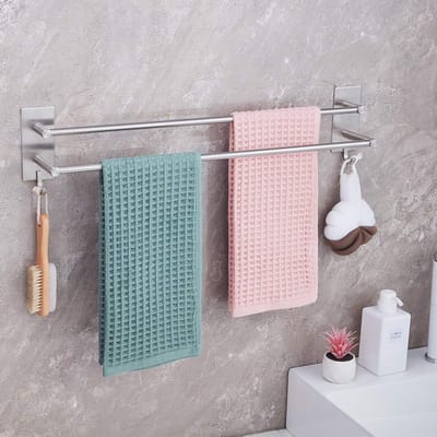Zelfklevende Handdoekhouder van RVS voor Badkamer en Keuken - Waterdichte Deurhaken met Dubbele Haak 60 cm