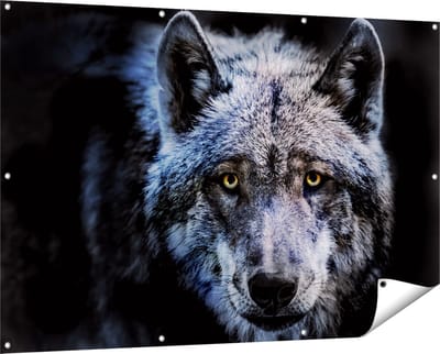Gards Tuinposter Grijze Wolvenkop - Wolf - 150x100 cm - Tuindoek - Tuindecoratie - Wanddecoratie buiten - Tuinschilderij