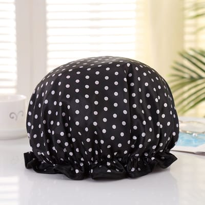 Luxe Grote Douchemuts / Shower cap / Douchekapje / Douche cap voor vol haar / krullen / afro van AfricanFabs® - Zwart met stippen