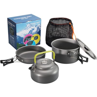 Camping Kookgerei Kit Outdoor Aluminium Kookset Waterkoker Pan Pot Reizen Wandelen Picknick Serviesuitrusting zwart