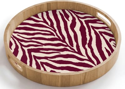 Dienblad rond 40x40 cm - Schootdienblad hout - Zebra - Motief - Bordeaux - Rood - Borrelplank rechthoek - Plateau houten dienbladen