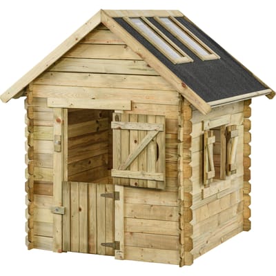 Houten speelhuisje grenen Lodewijk met dakramen 120x120x160cm