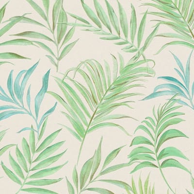 Natuur behang Profhome 791084-GU vliesbehang hardvinyl warmdruk in reliëf gestructureerd met bloemmotief glinsterend crème groen turkooisblauw 5,33 m2