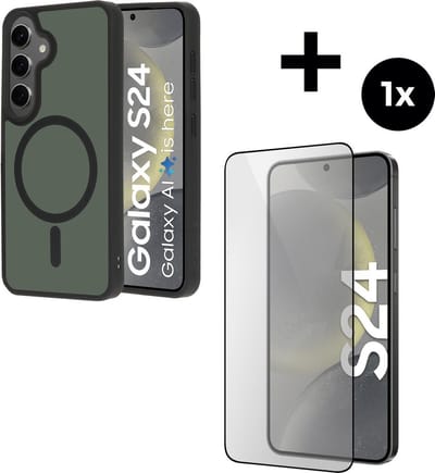 Mobiparts Hardcover MagSafe hoesje geschikt voor Samsung Galaxy S24 - MagSafe - met 1 Screenprotector van Gehard Glas - Zwart