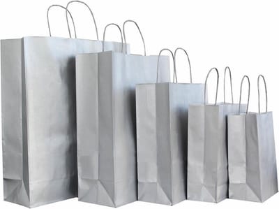 50x papieren tasjes Zilver  - 18x8x24cm