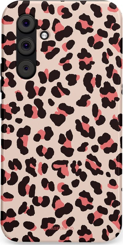 Casetastic hoesje geschikt voor Samsung Galaxy A54 (2023) 5G - Dubbellaagse bescherming - Tropische Panter - Fashion Case - Zand Zwart Koraal