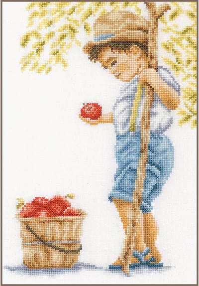 Lanarte Borduurpakket - Borduurset - Borduurpakket volwassenen - Telpakket kit - 20 x 30cm - Boy with apples - PN-0200794