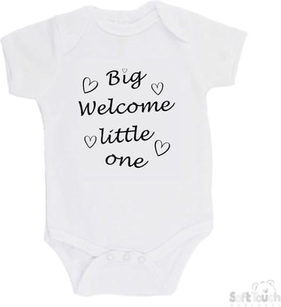 100@ katoenen Romper "Big welcome little one" Unisex Katoen Wit/zwart Maat 62/68