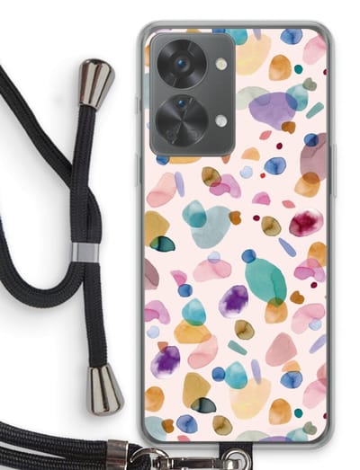 Case Company® - Hoesje met koord geschikt voor OnePlus Nord 2T hoesje met Koord - Terrazzo Memphis - Telefoonhoesje met Zwart Koord - Bescherming aan alle Kanten en Over de Schermrand