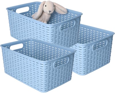 Plasticforte Opbergmand - 3x - Kastmand - rotan kunststof - blauw - 6 Liter - 19 x 29 x 13 cm