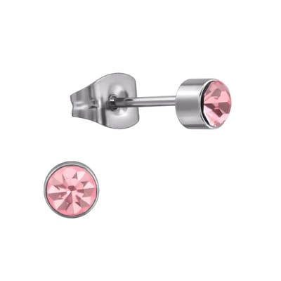 Aramat Jewels - Oorbellen dames- Rvs met roze zirkonia - 3mm-meisje