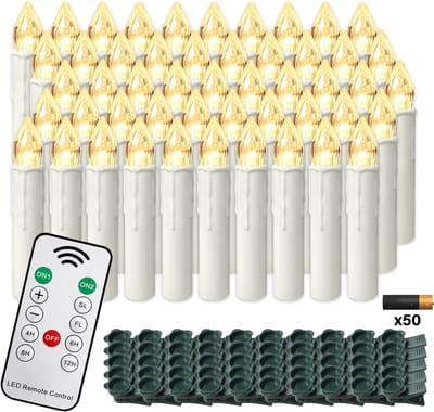 ACXIN LED Kerzen Met Afstandsbediening Warm Wit – Draadloze Kerst Kaarsen Met Clips – Timer – Ø17mm x 10cm – 50 Stuks – Met Batterijen
