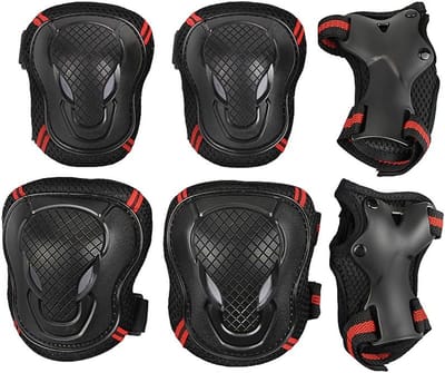 Beschermingsset - Knie Elleboog Pols Beschermer - 6 Delen - Schokabsorberend Neopreen - Skate Fiets Rollerbladen - Zwart Rood M