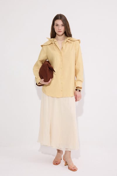 Touché Privé - Cupro blouse met kraagdetail - Geel - Dames