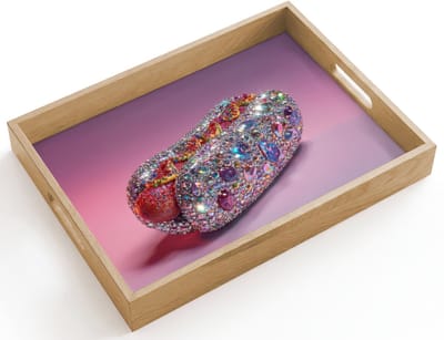 Dienblad hout 40x30 cm - Schootdienblad - Hotdog - Steentjes - Glitters - Paars - Borrelplank rechthoek - Plateau dienbladen