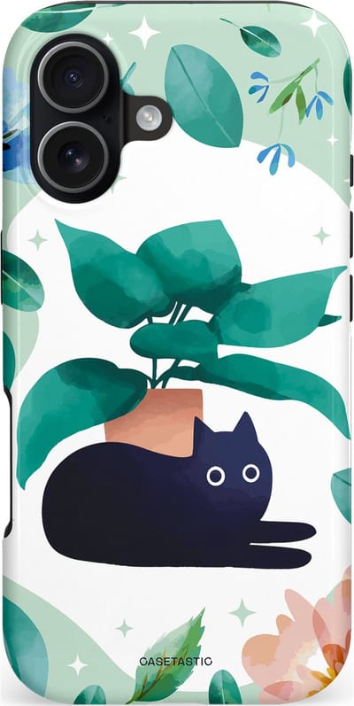 Casetastic hoesje geschikt voor Apple iPhone 17 - MagSafe - Dubbellaagse bescherming - Plantenkat - Fashion Case - Lichtgrijs Turquoise Wit Mintgroen