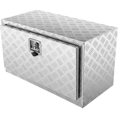 Boîte de rangement sous châssis de camion, 30 ×14 ×16  Boîte de rangement pour pick-up, Boîte à outils robuste en aluminium à damiers avec serrure et clés, Boîte de rangement étanche pour remorque