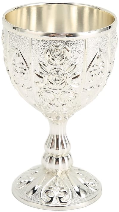 Vintage Metalen Wijnglas met Gegraveerd Bloemmotief - Duurzaam en Multifunctioneel