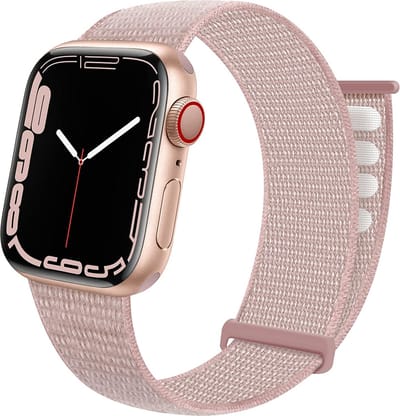 Nylon Loop band - Geschikt voor Apple Watch bandje - Series 1/2/3/4/5/6/7/8/9/10/11/SE/SE2/SE3 - Strap-it - Lichtroze - Nylon bandje met klittenband - Stof iWatch bandje voor maat: 38 / 40 / 41 / 42mm