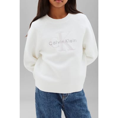 Calvin Klein Girls Monologo Fashion Crew Neck Bright White Taglia: 6 | Maglioni Outlet | kids | Bianco