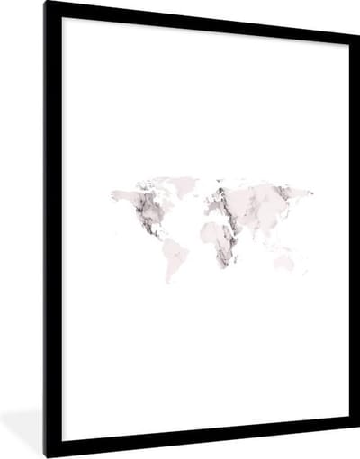 Poster in lijst - Fotolijst 60x80 cm - Posters - Wereldkaart - Marmer - Grijs - Posterlijst zwart - Decoratie - Wanddecoratie woonkamer - Muurdecoratie slaapkamer