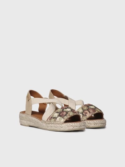 Dames espadrilles met lage sleehak van veelkleurig raffia | EIDER-FS