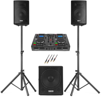 Vonyx VX1015BT 2.1 actieve speakerset met met DJ draaitafel - Complete beginner DJ set - 1000W