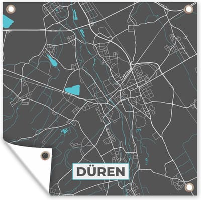 Tuin poster Duitsland – Blauw – Düren – Stadskaart – Kaart – Plattegrond - 200x200 cm - Tuindoek