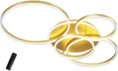 Led Plafondlamp Dimbaar met Afstandsbediening - 6 Ringen - 115cm- 108 Watt - 3300 lumen - Energieklasse A ++ - Goud - Wit - Plafonniere - Modern - led lamp - Woonkamer - Kamer - Eetkamer - Eettafel - Keuken - Slaapkamer - Cafe - Restaurant -Horeca