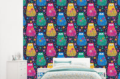 Behang - Fotobehang Kat - Regenboog - Bloemen - Breedte 315 cm x hoogte 260 cm
