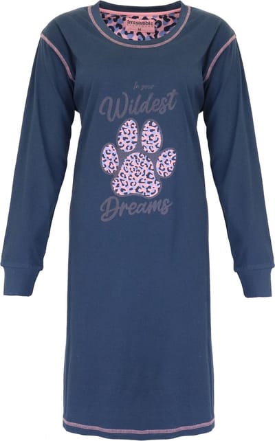 Irresistible Dames Nachthemd - 100% Katoen - Blauw - Maat S
