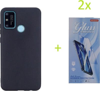 hoesje Geschikt voor: Huawei P Smart 2020 TPU Silicone rubberen + 2 Stuks Tempered screenprotector - zwart