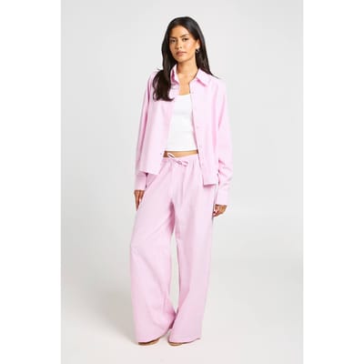 boohoo Dames Katoenen Popeline Gestreept Oversized Shirt | Roze | Maat: 34