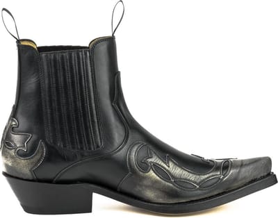 Mayura Boots Thor 1931 Zwart/Grijz/Zilver Spitse Western Heren Enkellaars Schuine Hak Elastiek Sluiting Vintage Look Maat EU 39